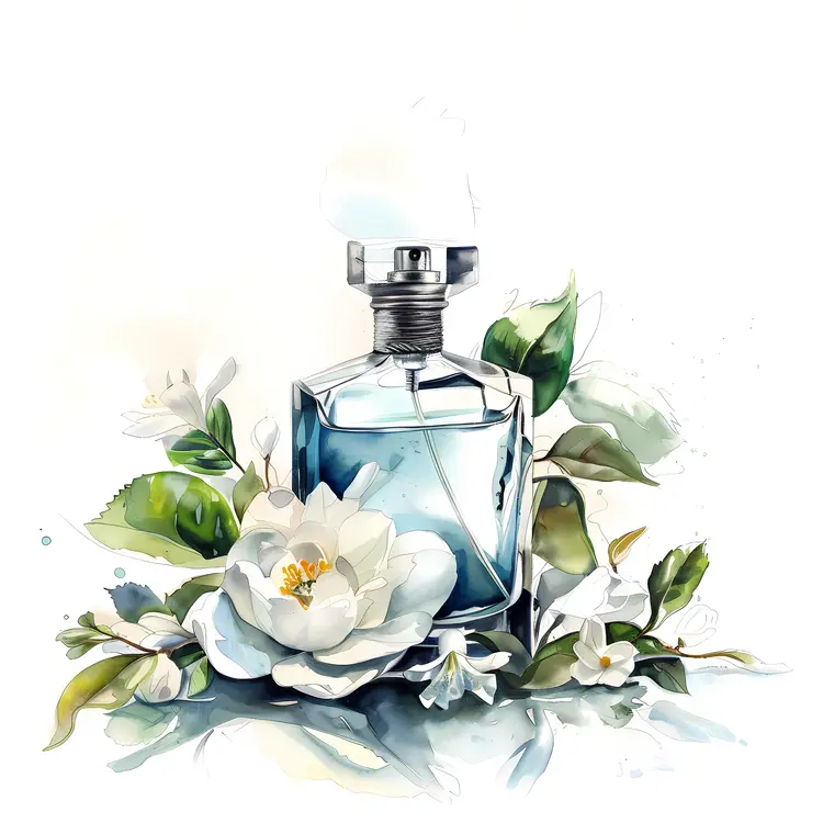 Perfume Bottle with White Flowers