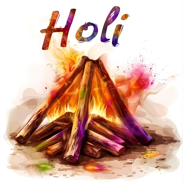 Holi Bonfire with Colorful Flames