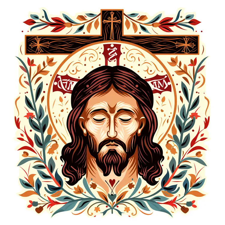 Jesus with Cross and Floral Design