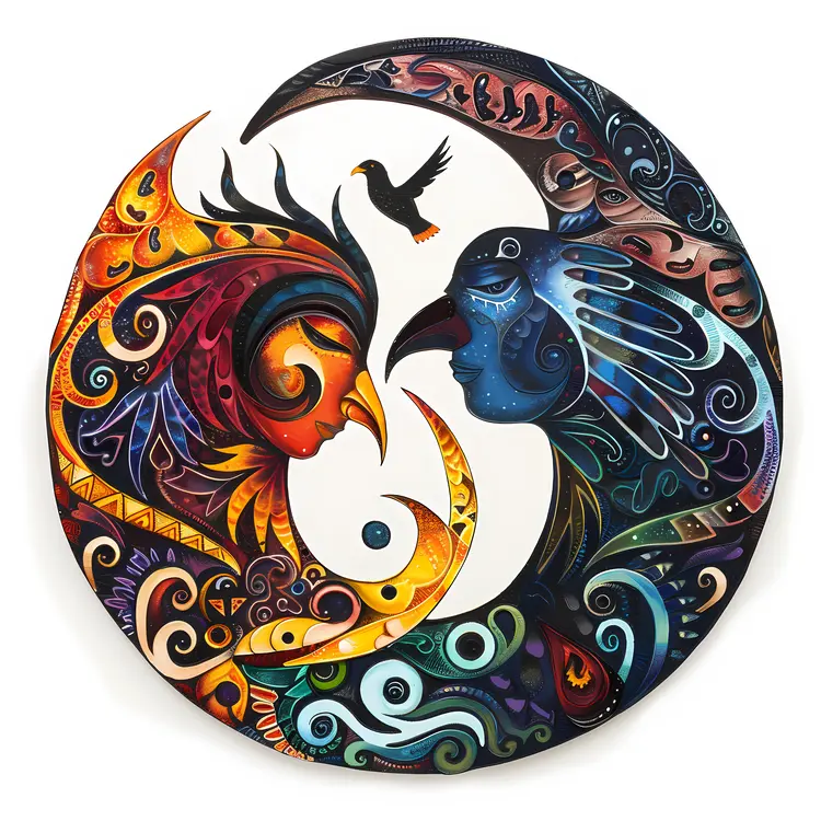 Yin Yang Birds in Colorful Harmony