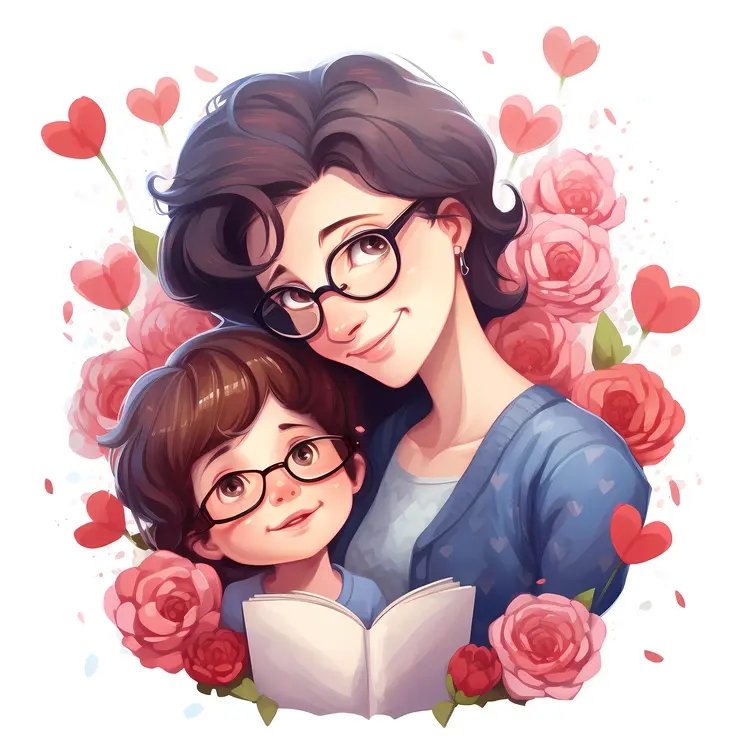 Mother and Child with Glasses and Roses