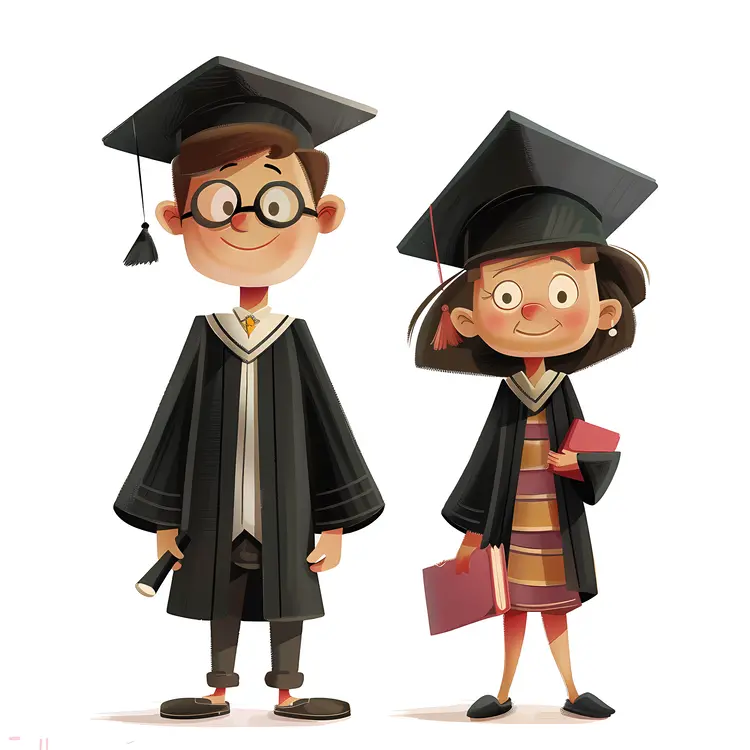 Happy Graduates in Gowns Holding Books