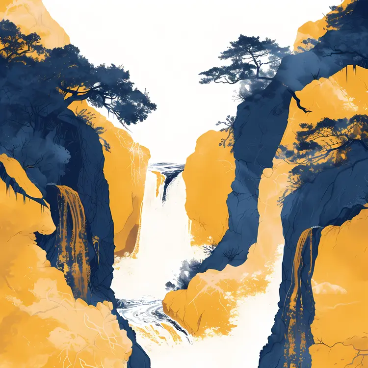 Waterfall with Cliffs and Trees