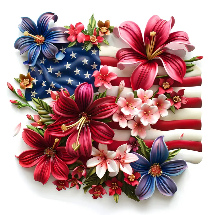 Floral American Flag for Independence Day