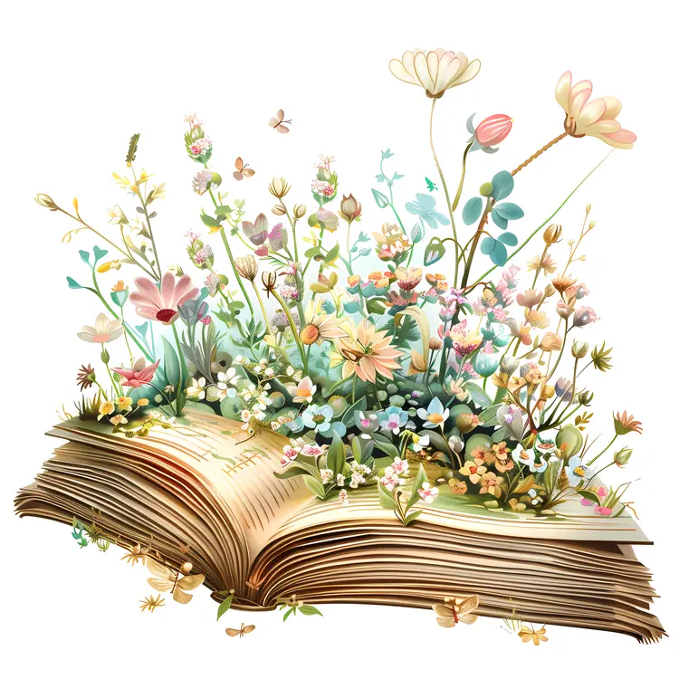 Open Book with Blooming Flowers