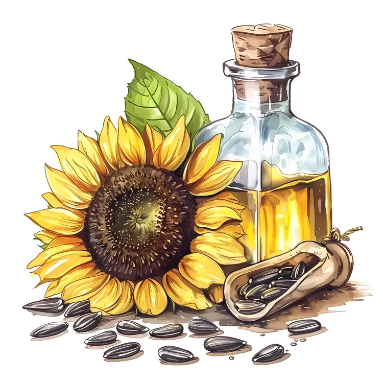 Illustration of Sunflower Oil Bottle with Sunflower
