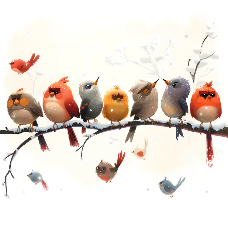 Various Birds on a Branch