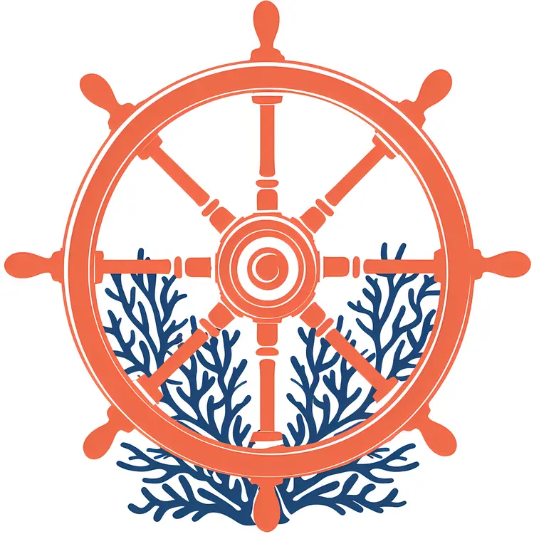 Minimalist Ship Wheel with Coral