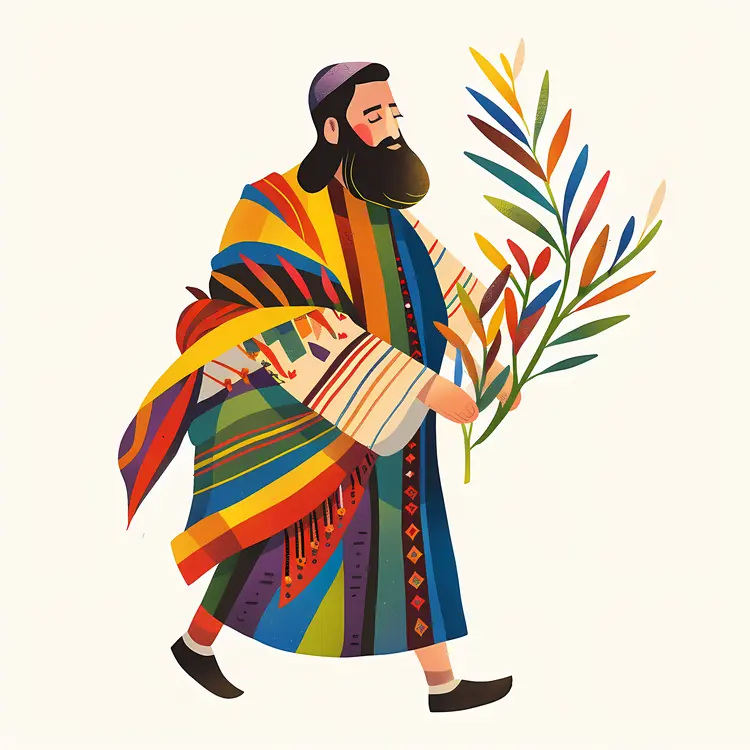 Man in Colorful Clothing Holding a Branch