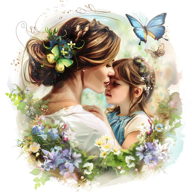 Mother and Daughter with Floral Background
