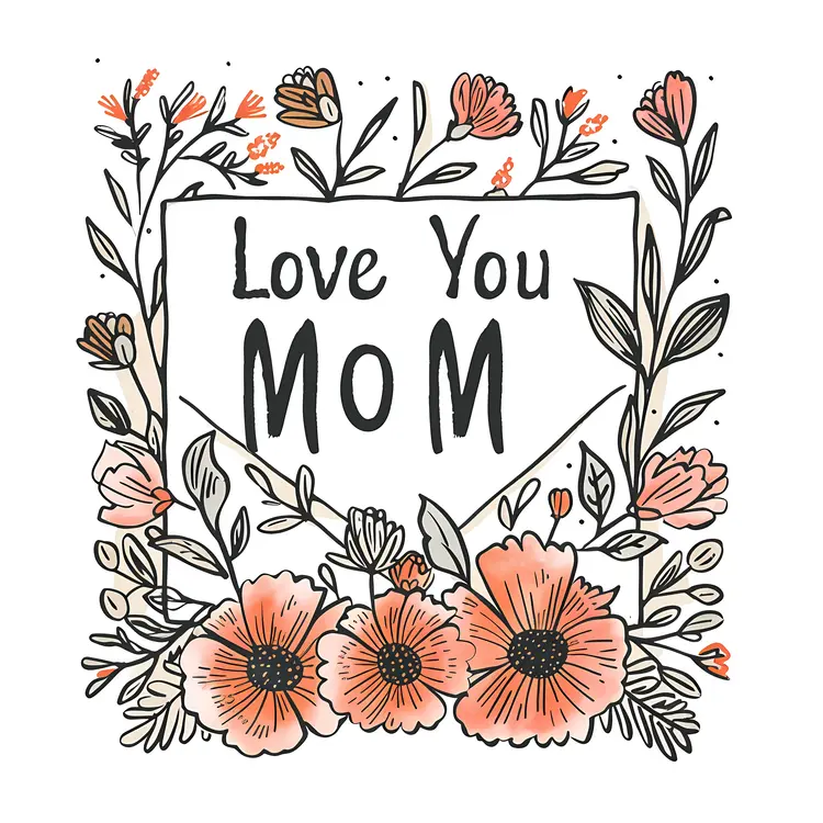 Love You Mom Floral Greeting Card