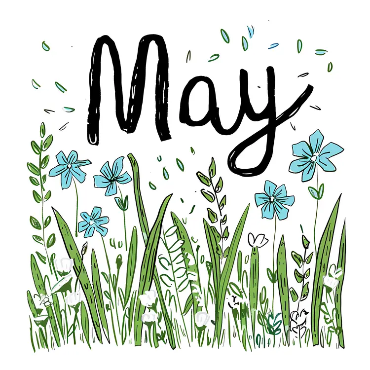 May with Blue Flowers