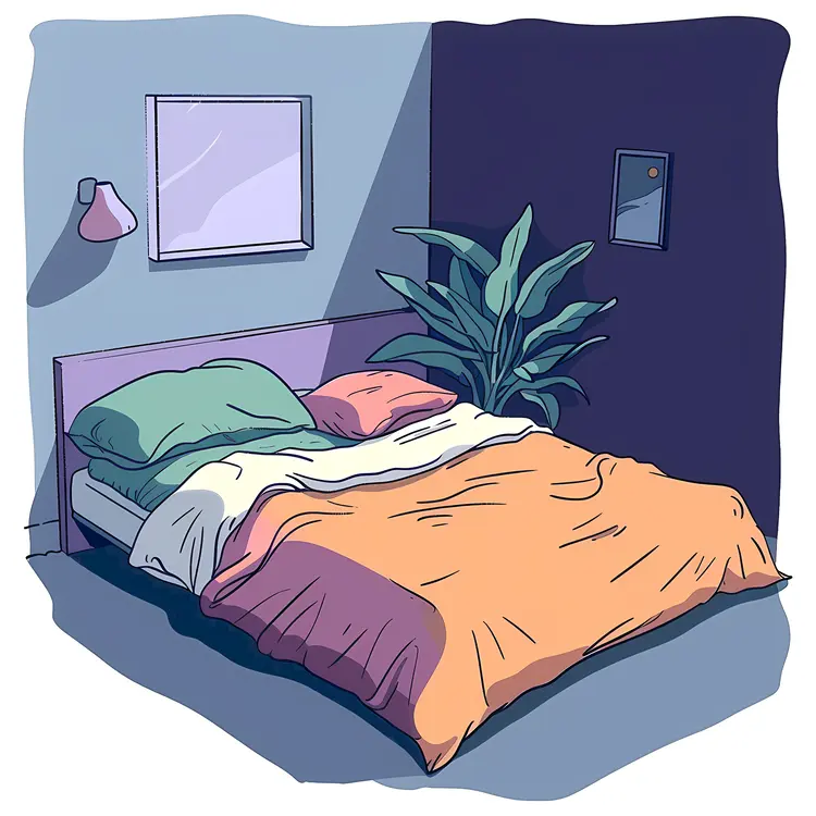 Cozy Bedroom with Plants and Wall Art