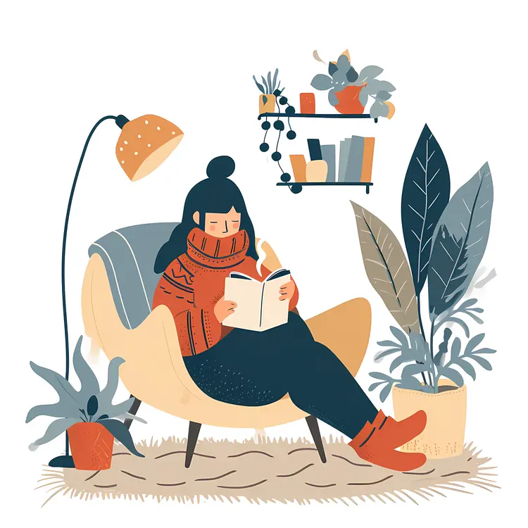 Woman Reading a Book in a Cozy Chair