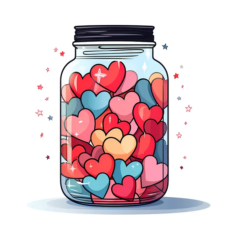 Jar with Colorful Hearts for Valentine's Day