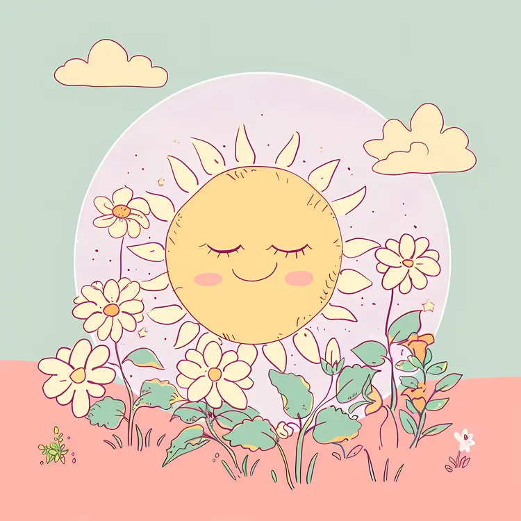 Smiling Sun with Flowers