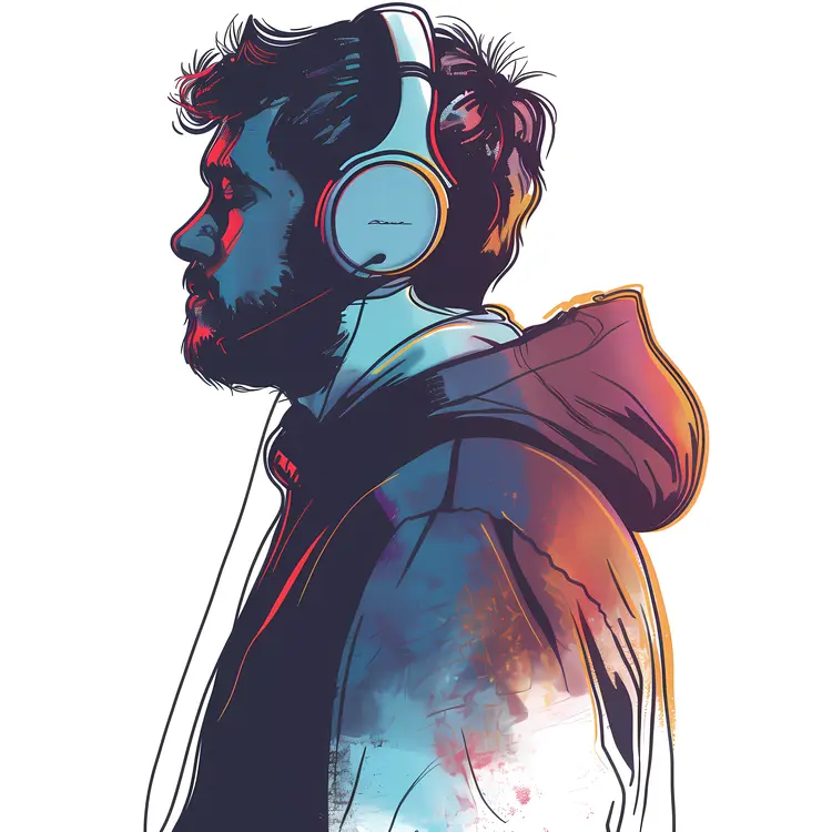 Man with Headphones in Colorful Style