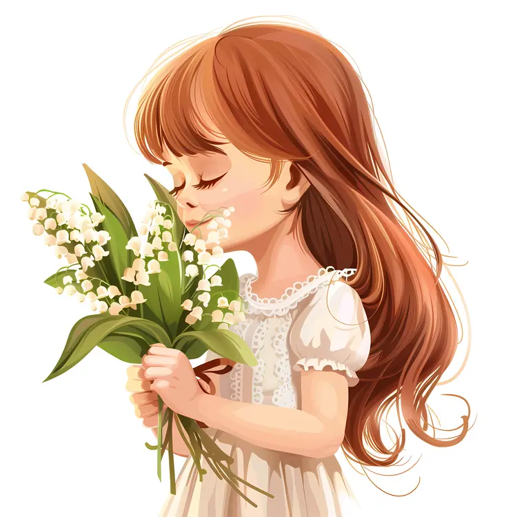 Girl with Long Hair and Flowers Illustration