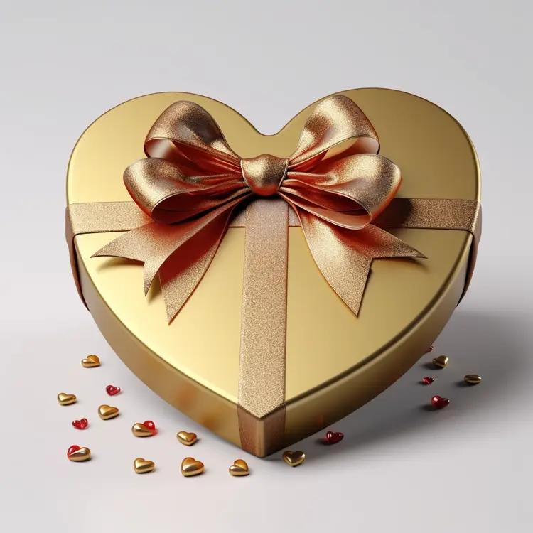 Gold Heart-shaped Gift Box with Ribbon