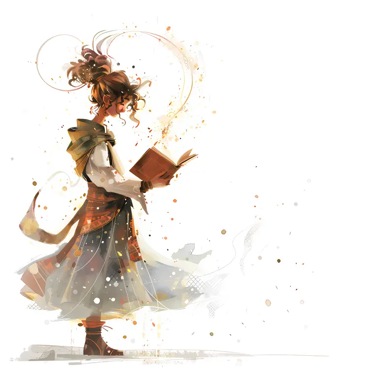 Whimsical Illustration of a Girl Reading a Book