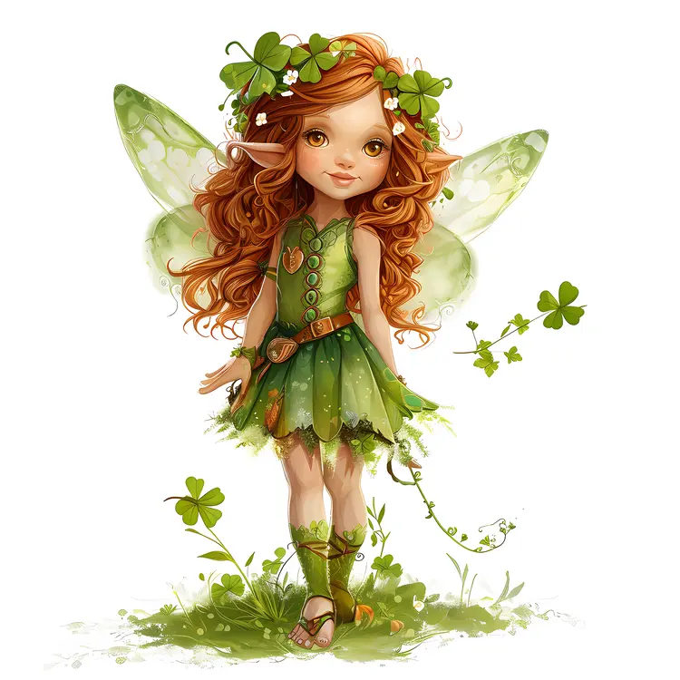 Green Fairy with Wings and Dress