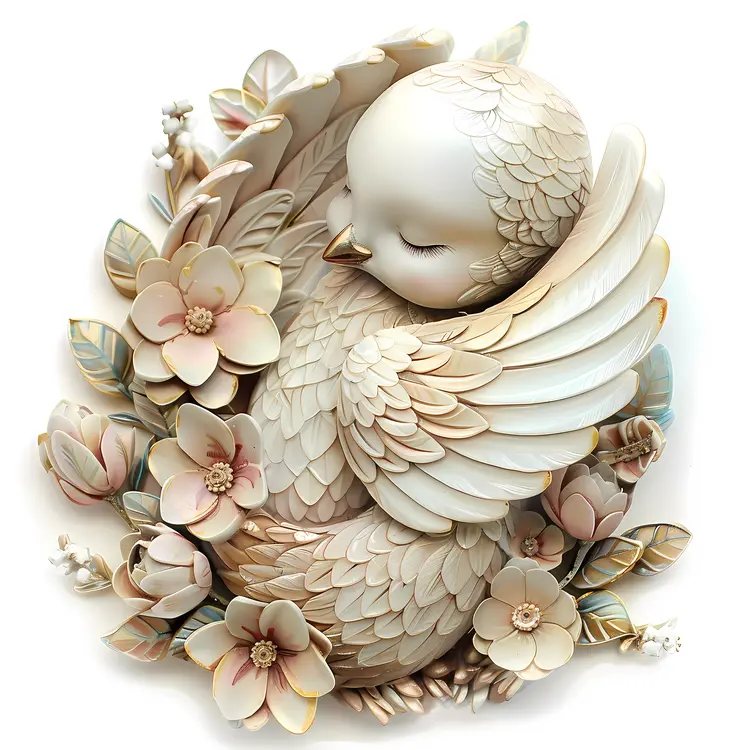 Sleeping Bird with Flowers