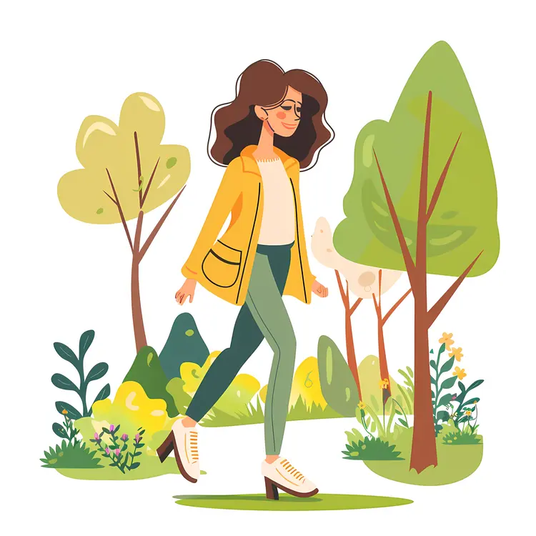 Woman Walking in a Spring Forest