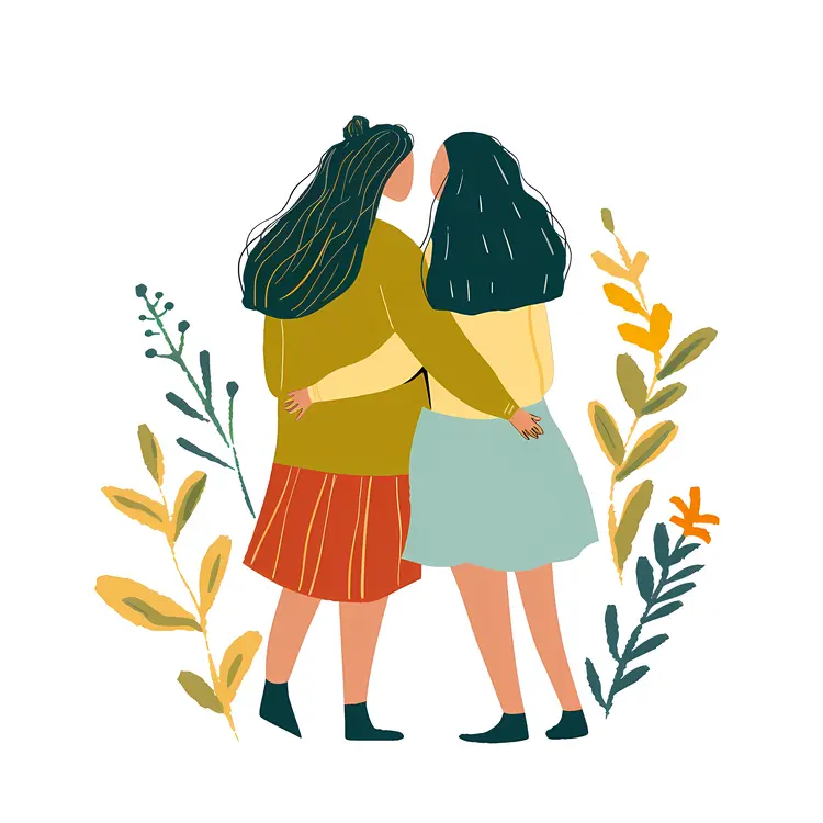 Illustration of Two Women Hugging