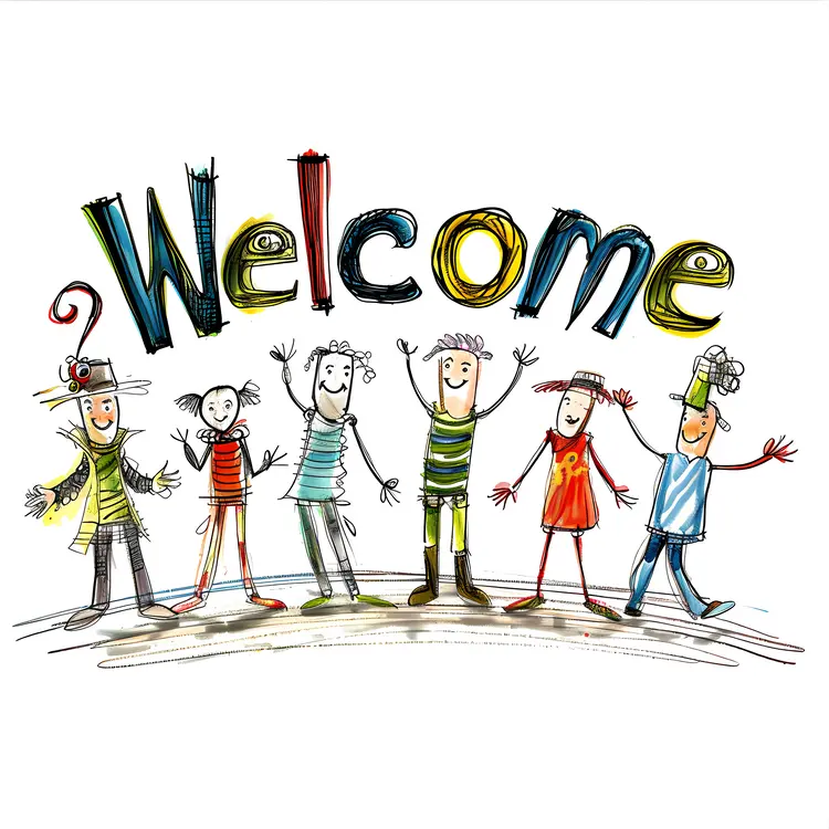 Cartoon Welcome Sign with People