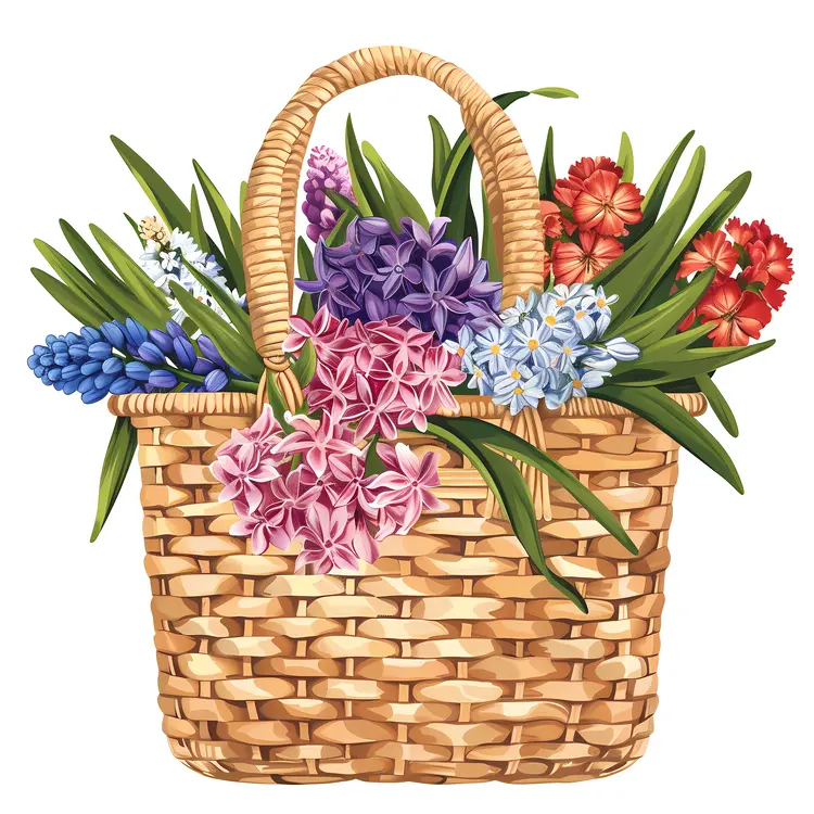 Wicker Basket Filled with Colorful Flowers