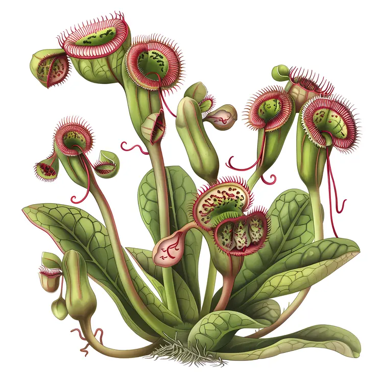 Green and Red Carnivorous Plants Illustration