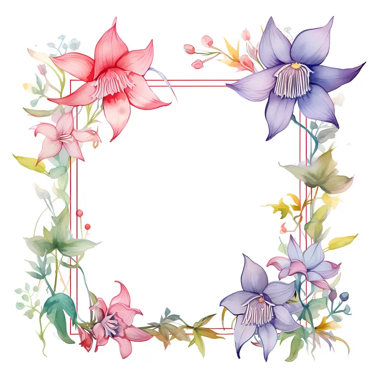 Red and Purple Flowers in a Floral Frame