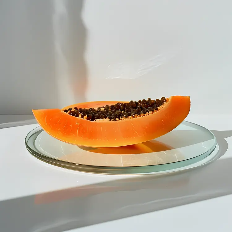 Papaya Slice with Seeds on a Plate