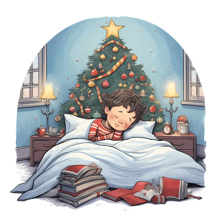 Child Sleeping in a Christmas Decorated Room