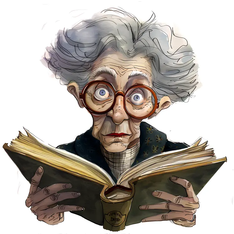 Old Woman with Glasses Reading a Book