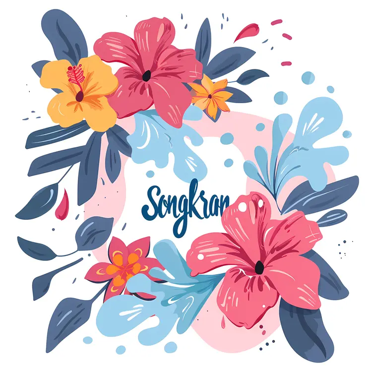Songkran Festival with Colorful Flowers