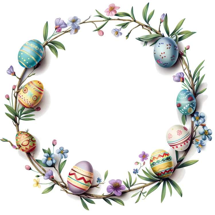 Beautiful Wreath of Easter Eggs and Flowers