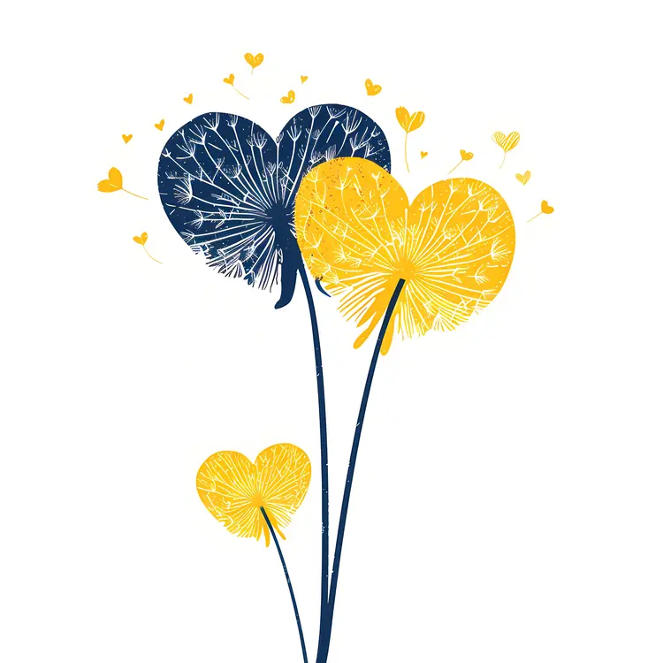 Heart-shaped Dandelion in Blue and Yellow