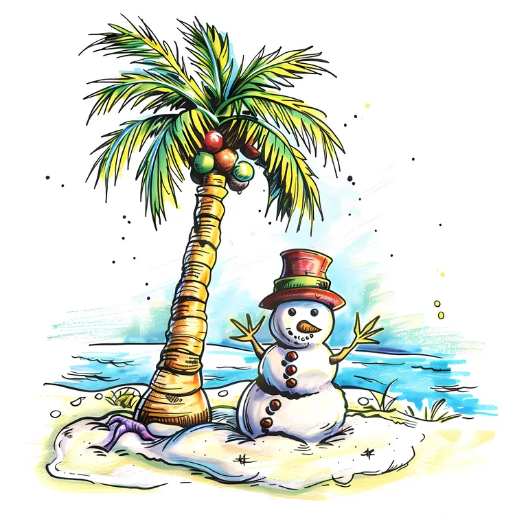 Tropical Christmas with Snowman and Palm Tree