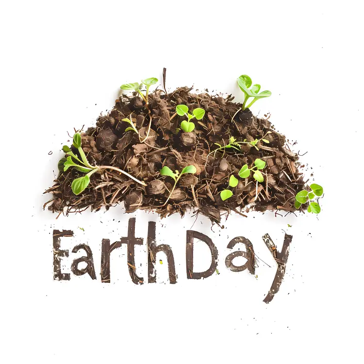 Earth Day Text with Soil and Plants