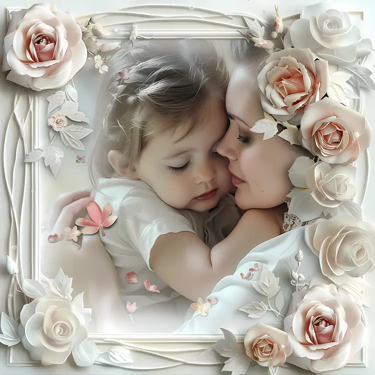 Mother and Child with Floral Frame