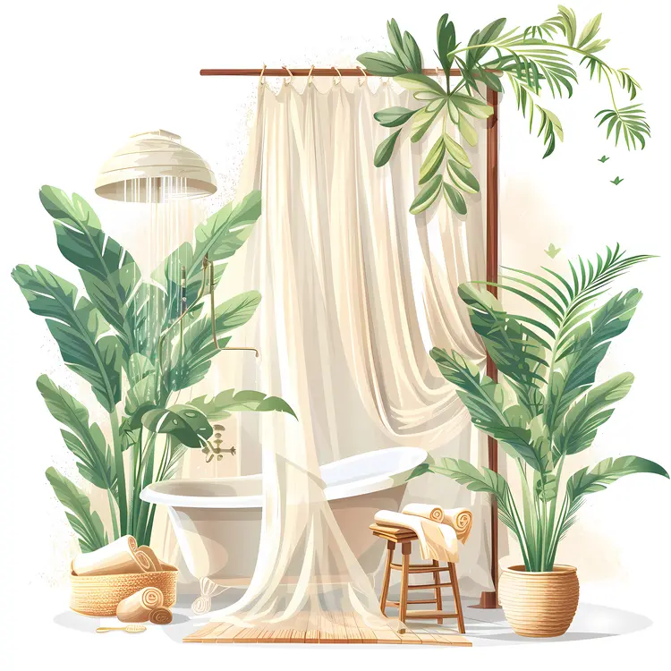 Serene Bathroom with Lush Green Plants