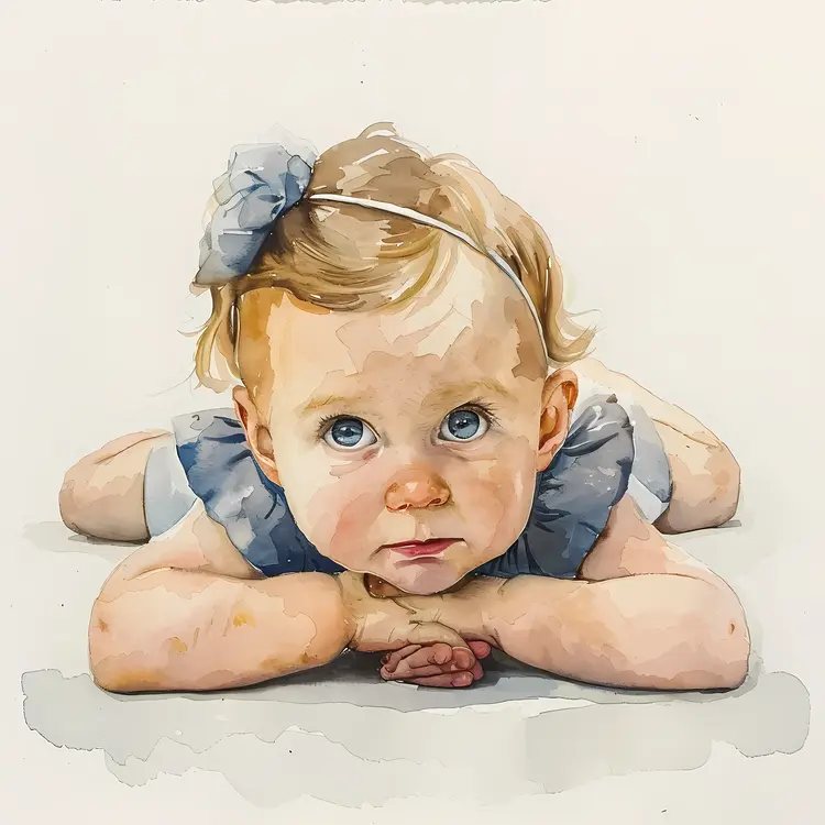 Cute Baby with Blue Eyes in Watercolor Portrait