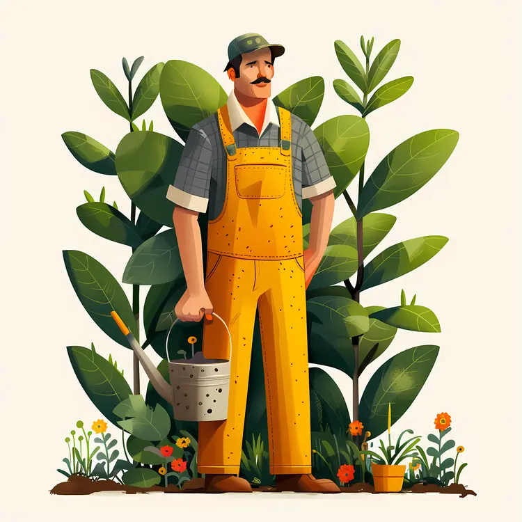Gardener with Watering Can and Plants