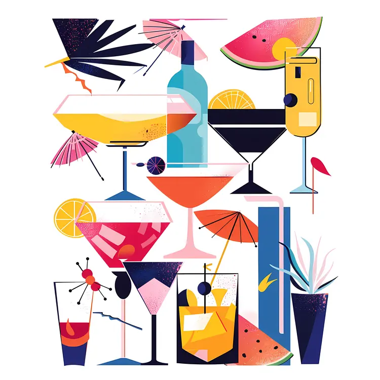 Various Colorful Cocktails with Fruits
