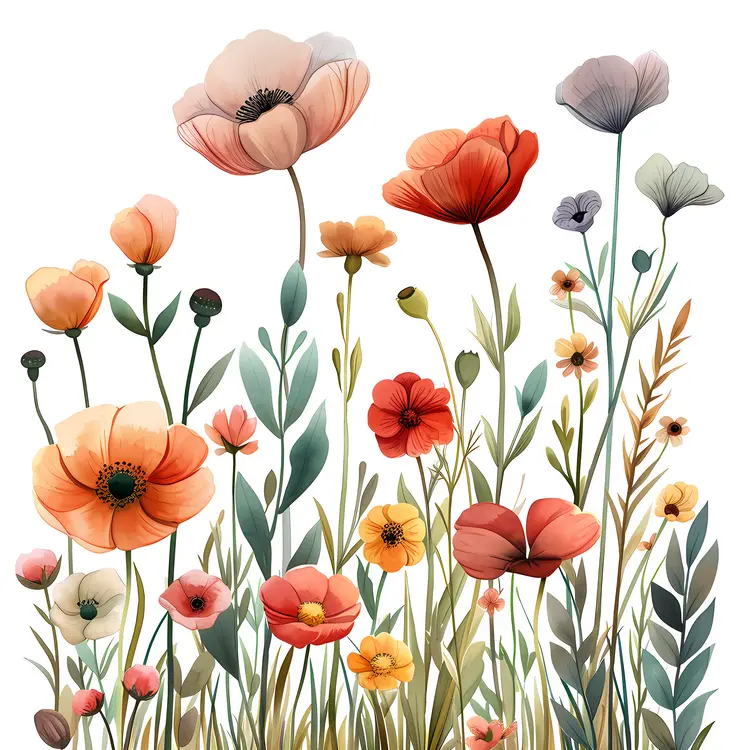 Colorful Poppies in a Field