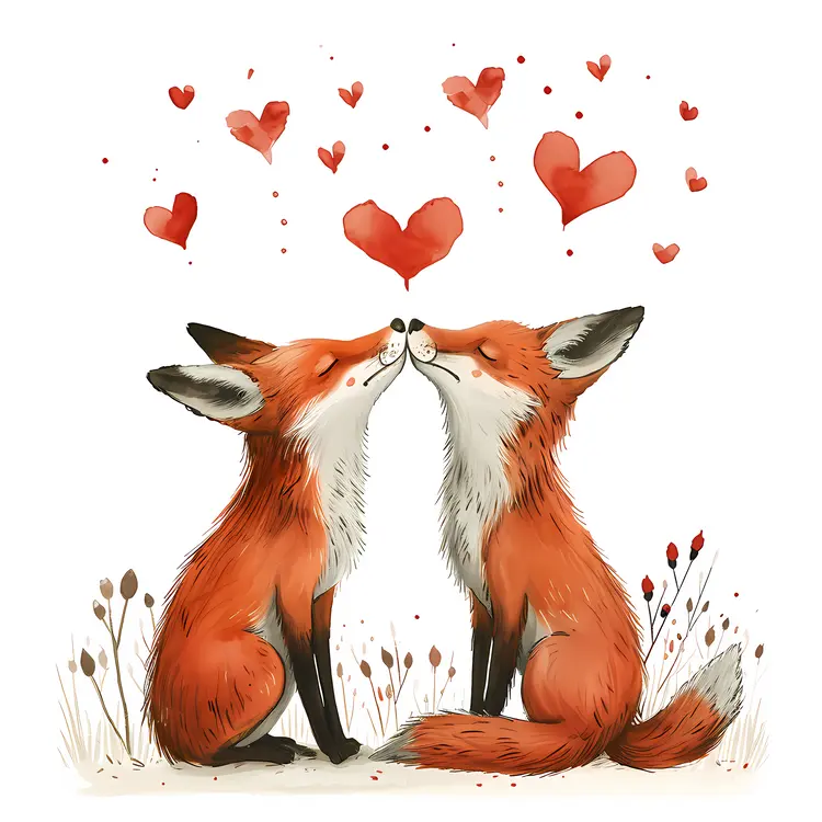 Foxes in Love with Hearts