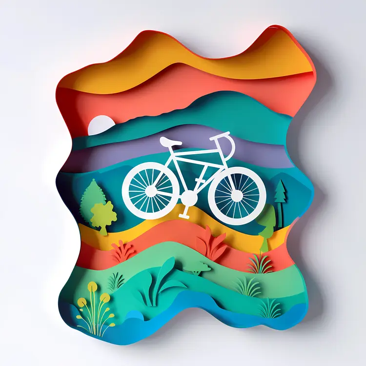 White Bicycle in Colorful Paper Art Nature Scene