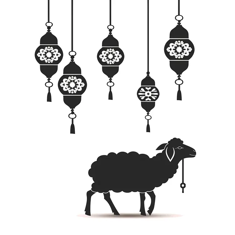 Eid Sheep with Hanging Lanterns