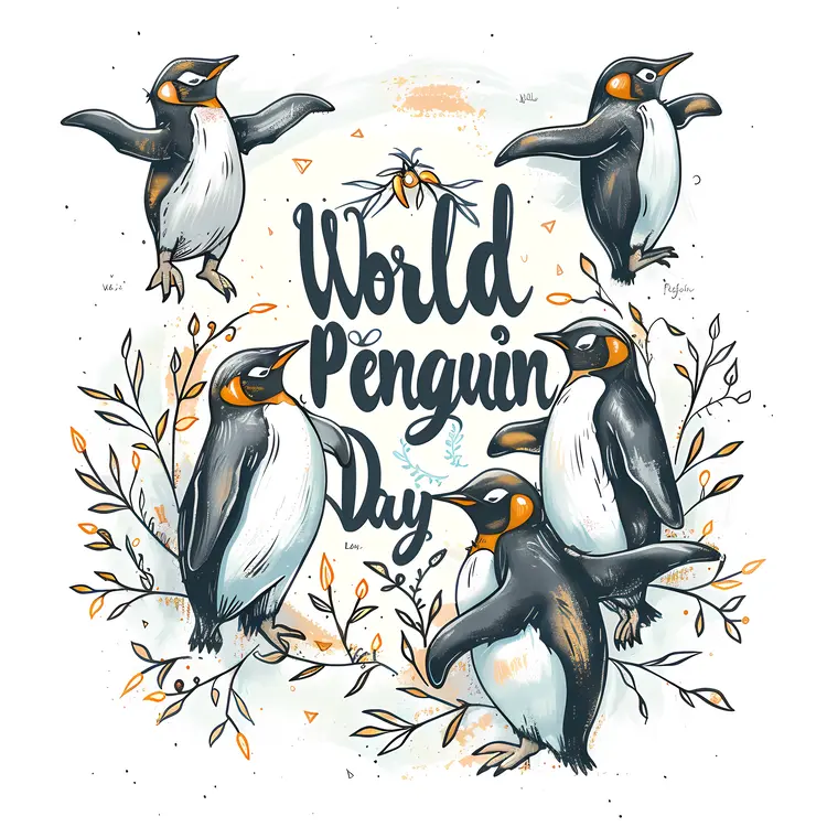 Group of Penguins Celebrating World Penguin Day